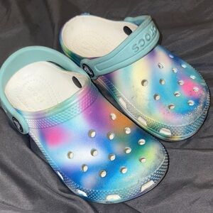 CROCS Kids Pastel Rainbow Tie-Dye Clogs - Blue, Pink, Purple, Yellow, Green